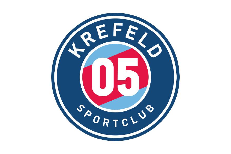 Logo des Krefelder Sportclubs mit der Zahl 05 in rot und blau, umrahmt von einem runden blauen Rand.