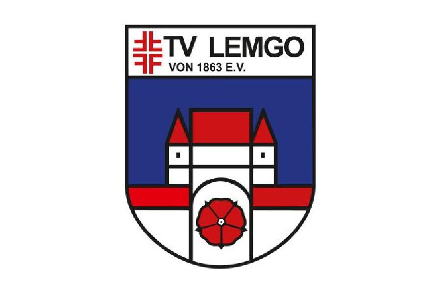 Logo des TV Lemgo mit einem Geb&auml;ude und einer roten Blume auf blau-wei&szlig;em Hintergrund.