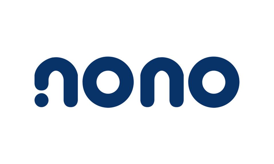 Logo von "nono" in blauer Schrift, bestehend aus stilisierten, runden Buchstaben.