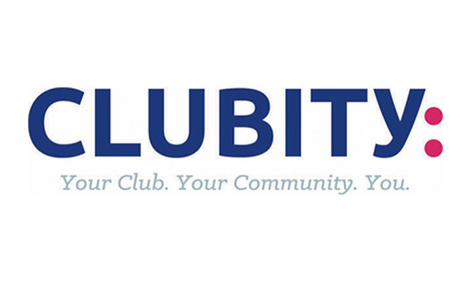 Logo von Clubity mit dem Slogan &bdquo;Your Club. Your Community. You.&ldquo; in Blau und Grau auf wei&szlig;em Hintergrund.