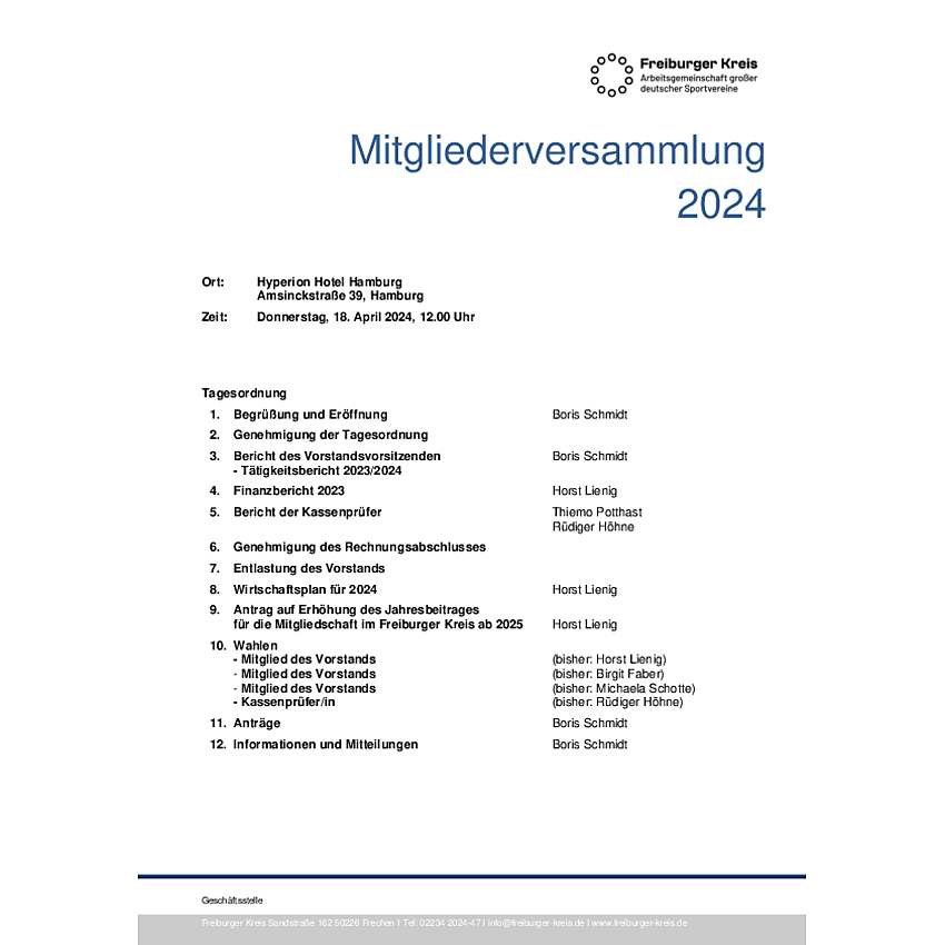 Tagesordnung Mitgliederversammlung 2024