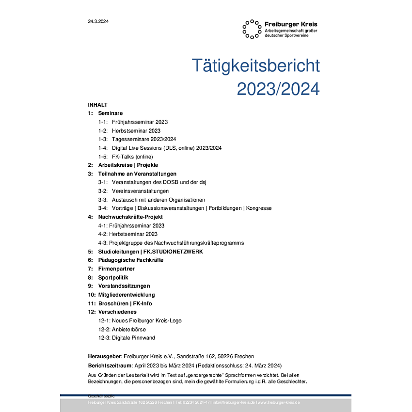 FK-Tätigkeitsbericht 2023/2024