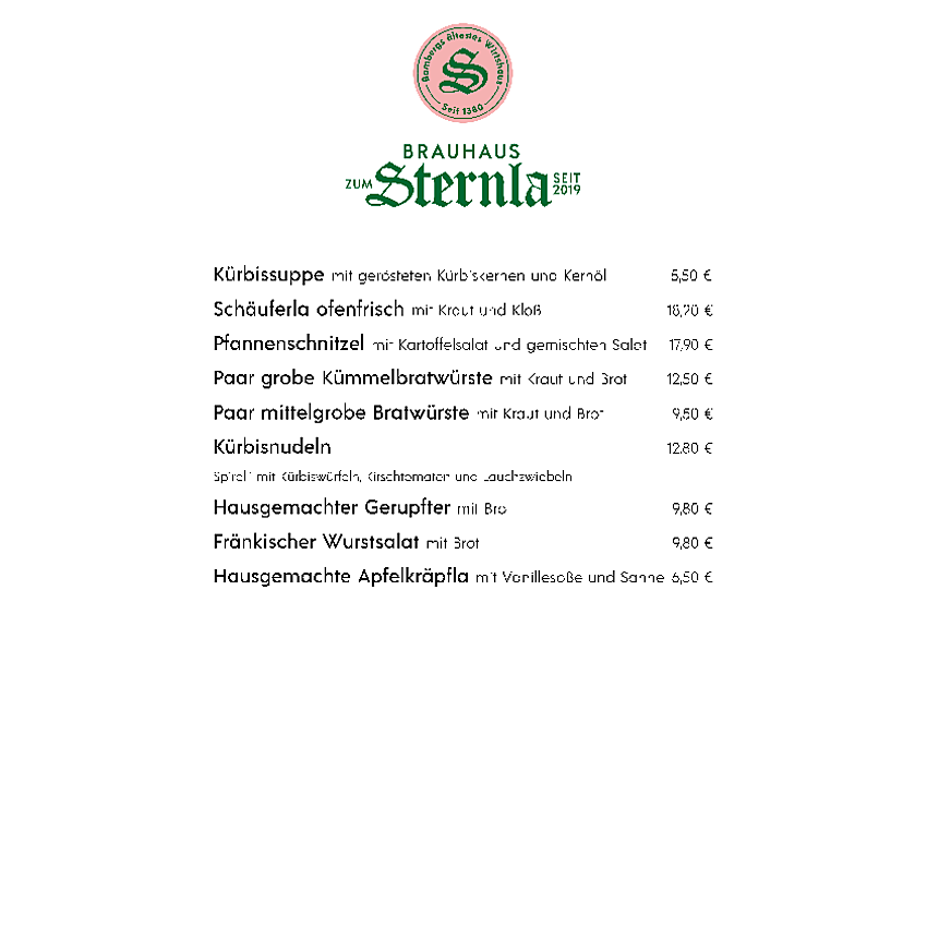 Speisekarte Sternla 25.09.2025