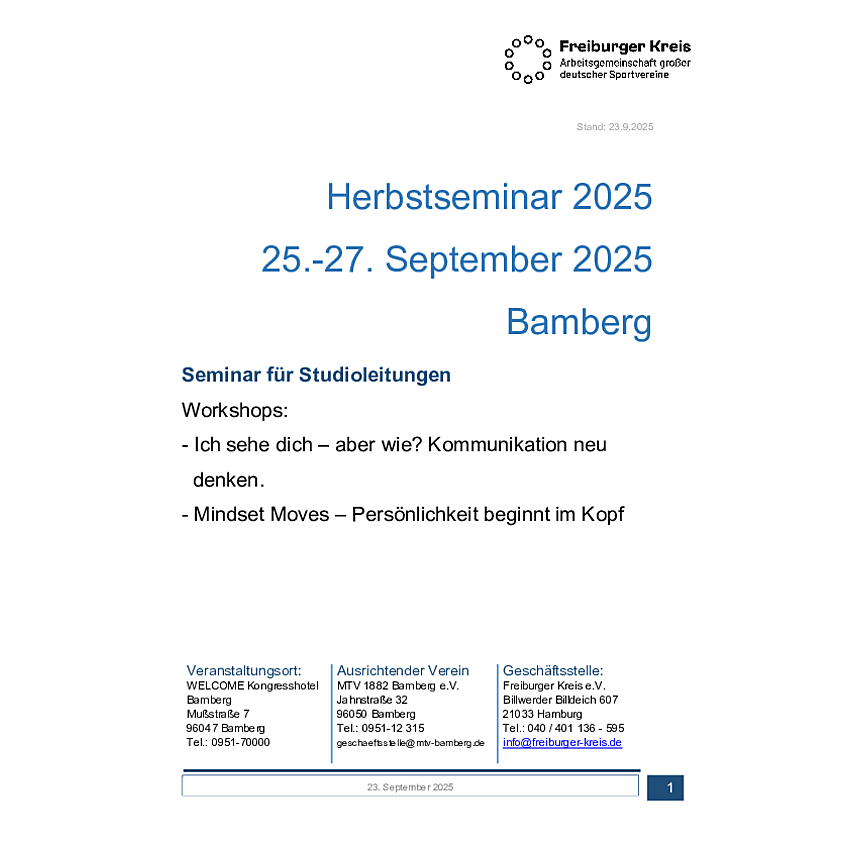 Programm Studioleiterseminar Bamberg 2025
